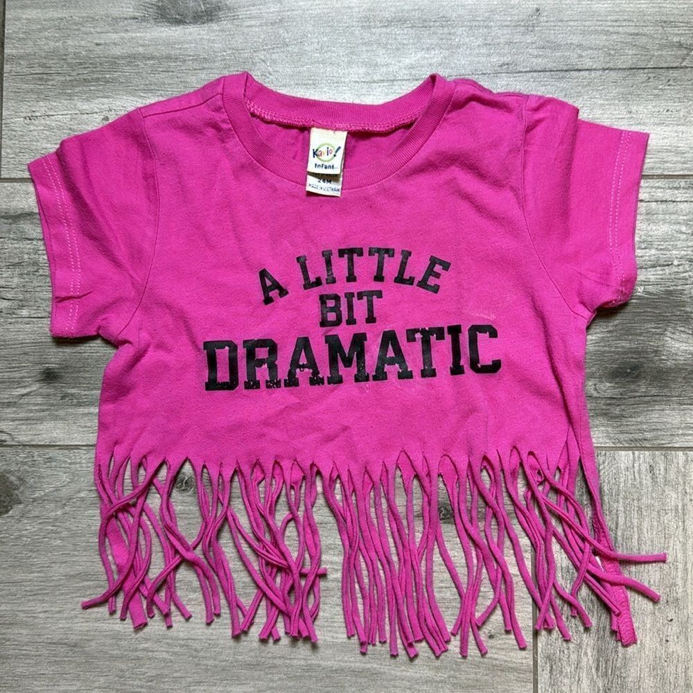 Kavio Infant Kids "A Little Bit Dramatic" Fringe Crop T-Shirt Pink Size 24M